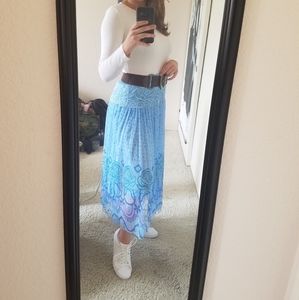 Midi Patterned Blue Tulle Lace Skirt